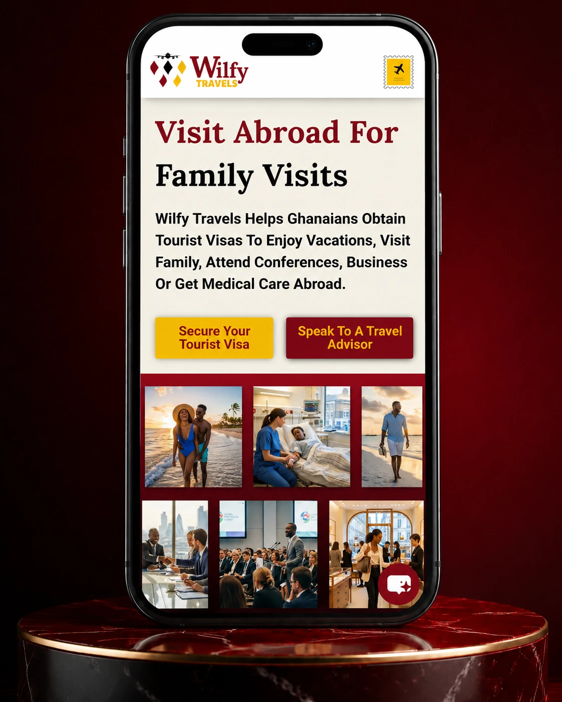 mobile view screenshot of wilfy travels website by wilfy designs