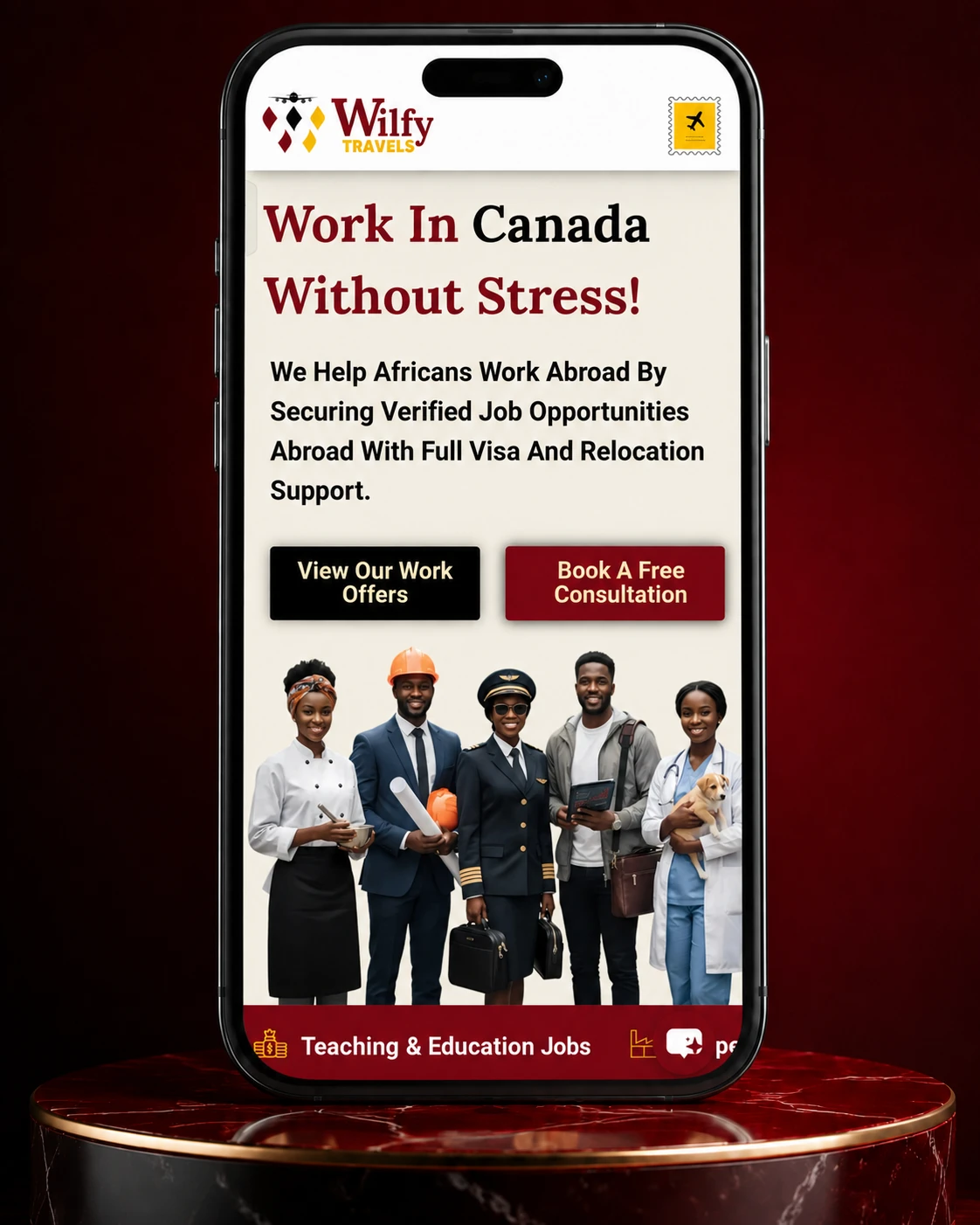 mobile view screenshot of wilfy travels website by wilfy designs