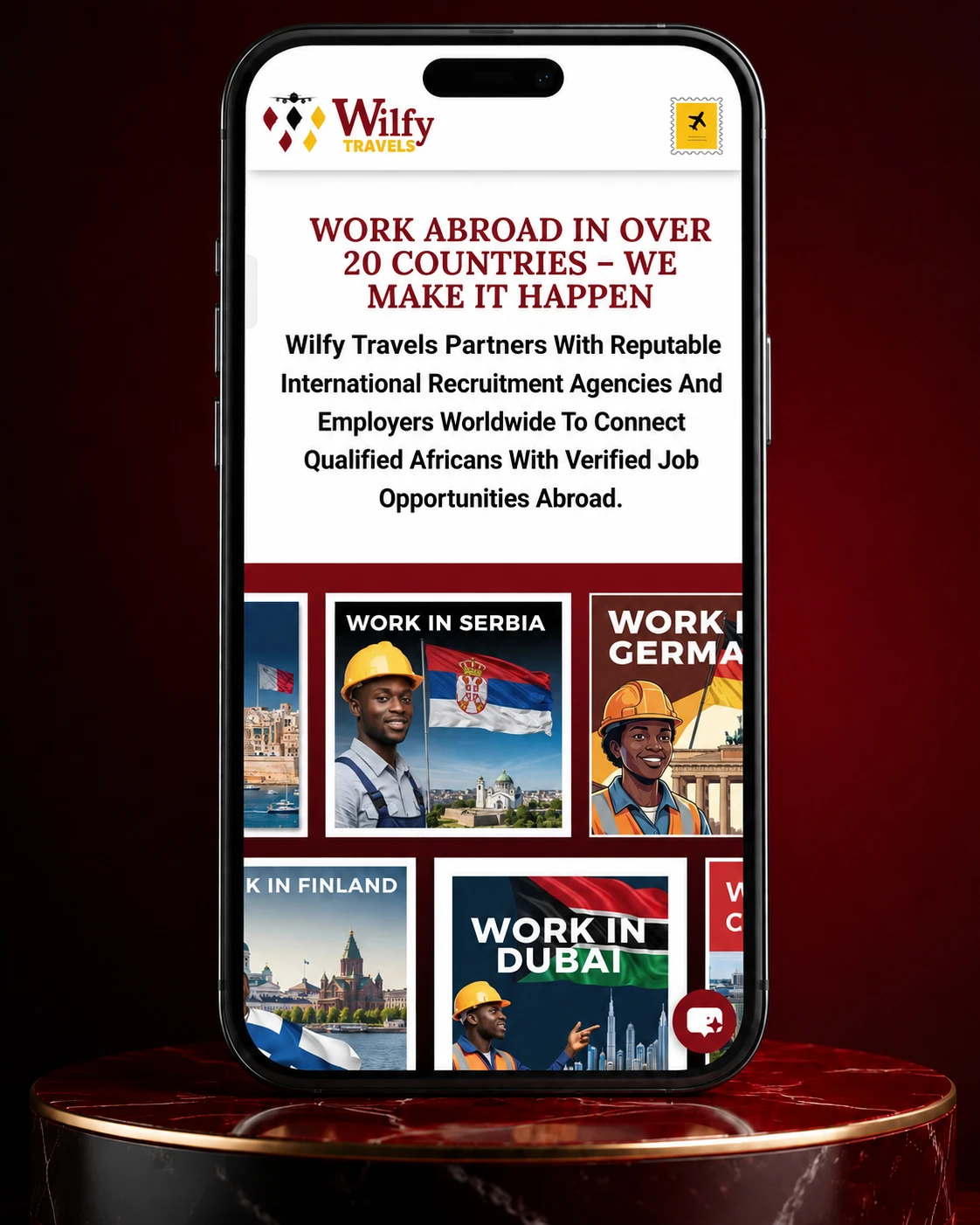 mobile view screenshot of wilfy travels website by wilfy designs