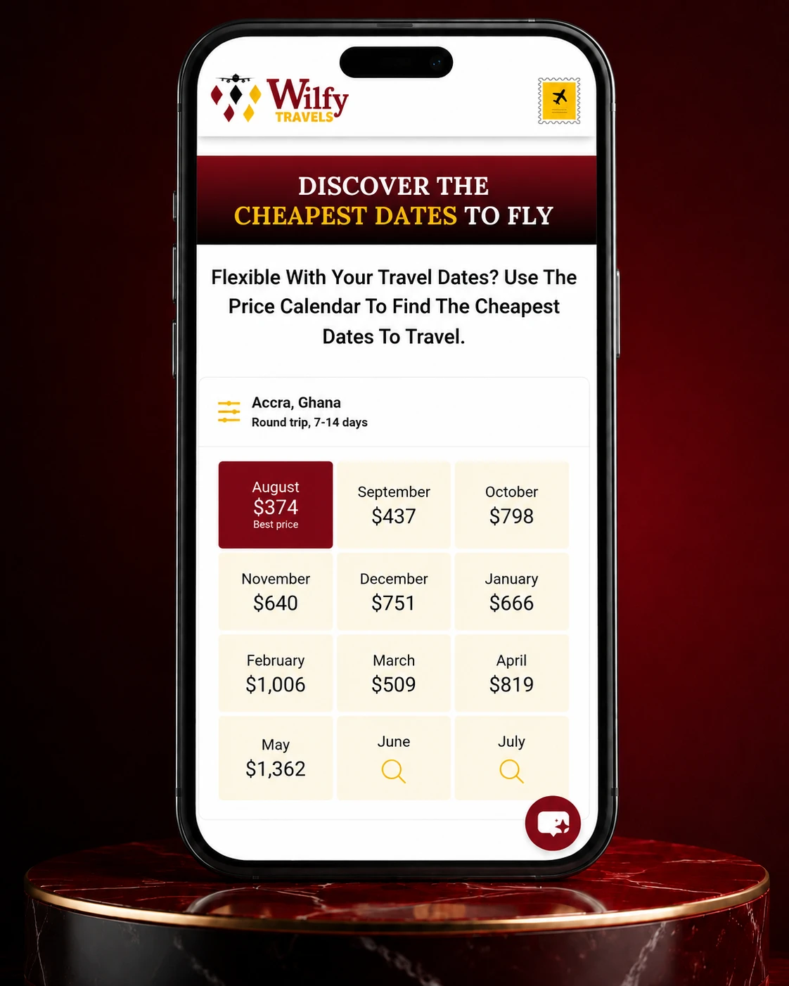 mobile view screenshot of wilfy travels website by wilfy designs