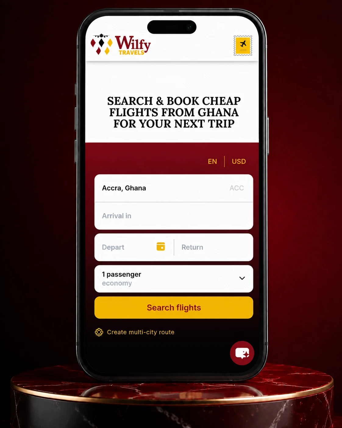 mobile view screenshot of wilfy travels website by wilfy designs
