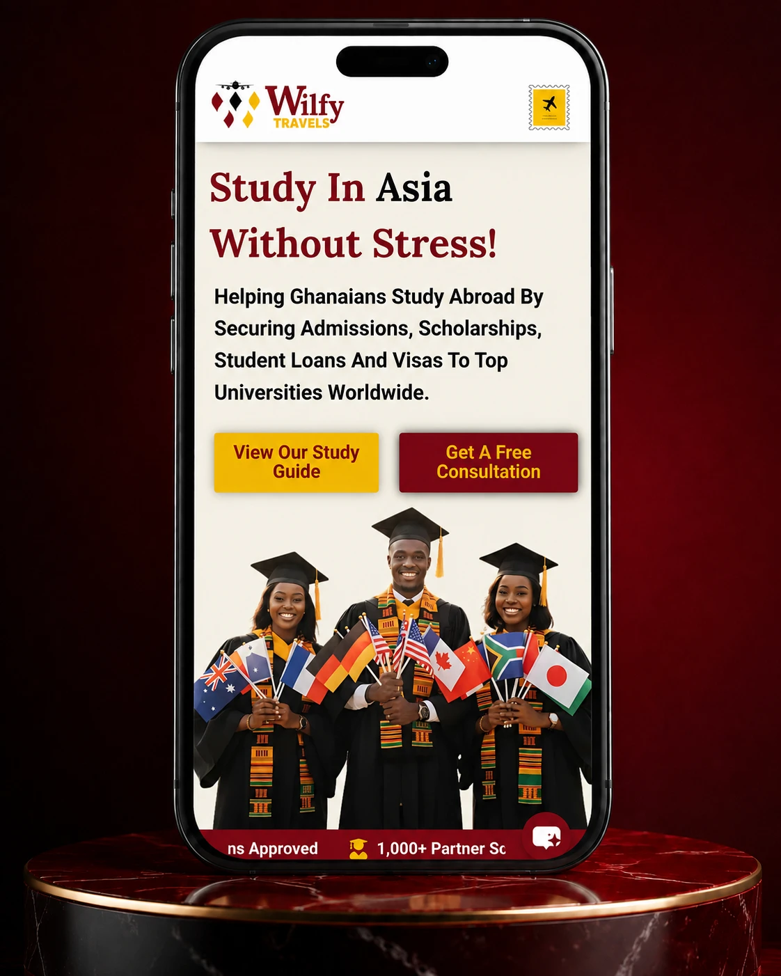 mobile view screenshot of wilfy travels website by wilfy designs