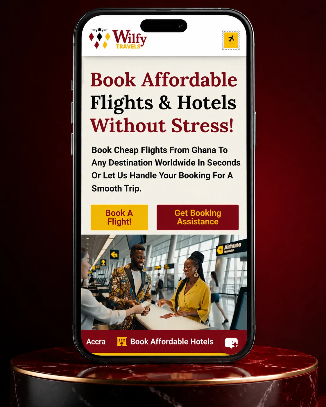 mobile view screenshot of wilfy travels website by wilfy designs