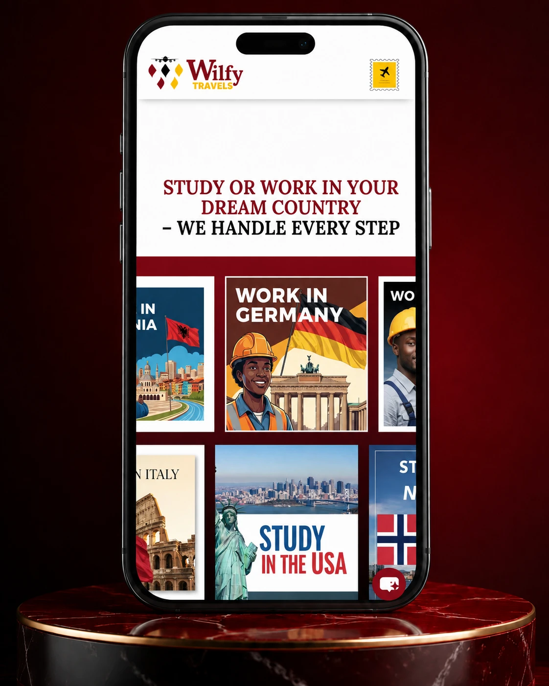 mobile view screenshot of wilfy travels website by wilfy designs