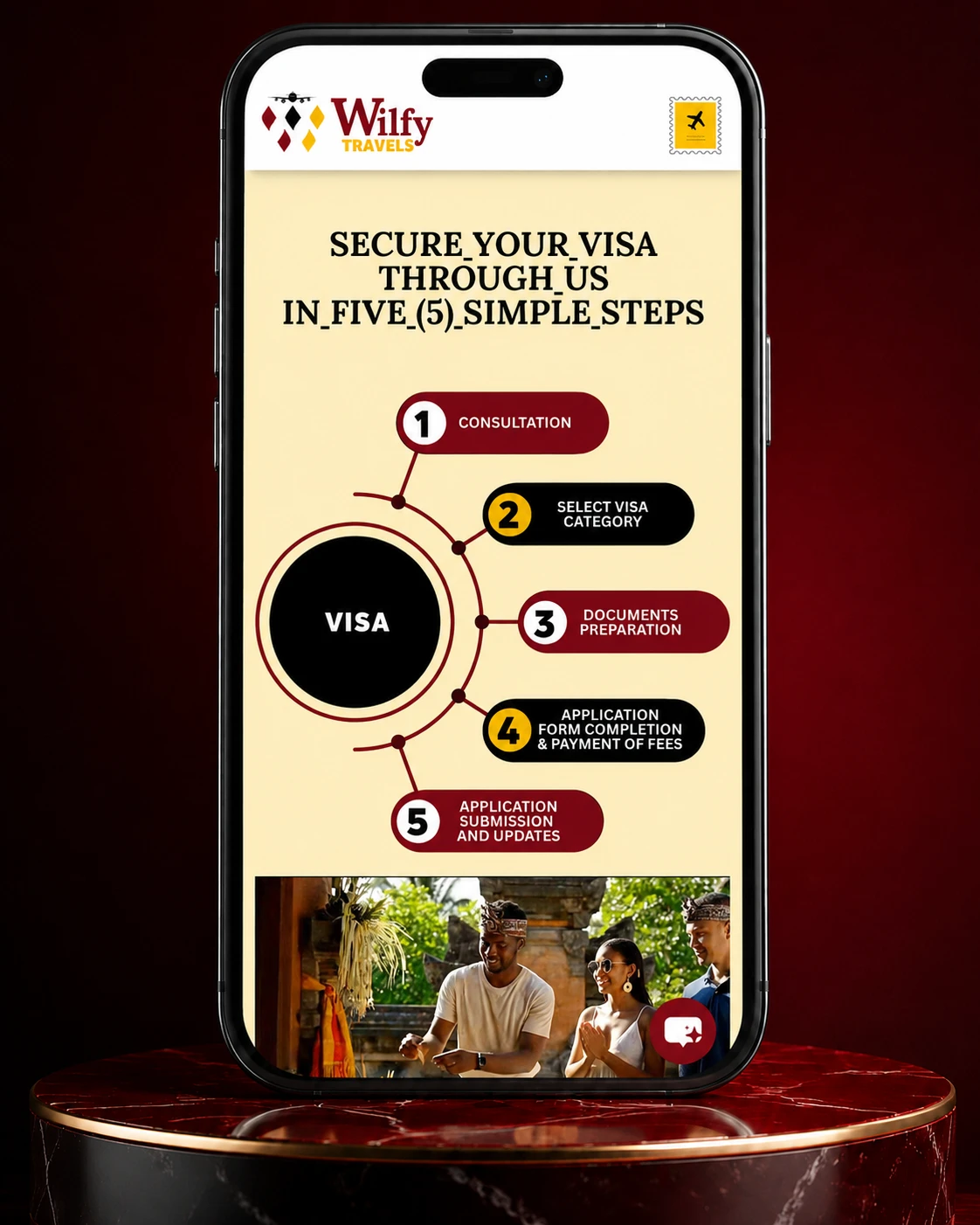 mobile view screenshot of wilfy travels website by wilfy designs