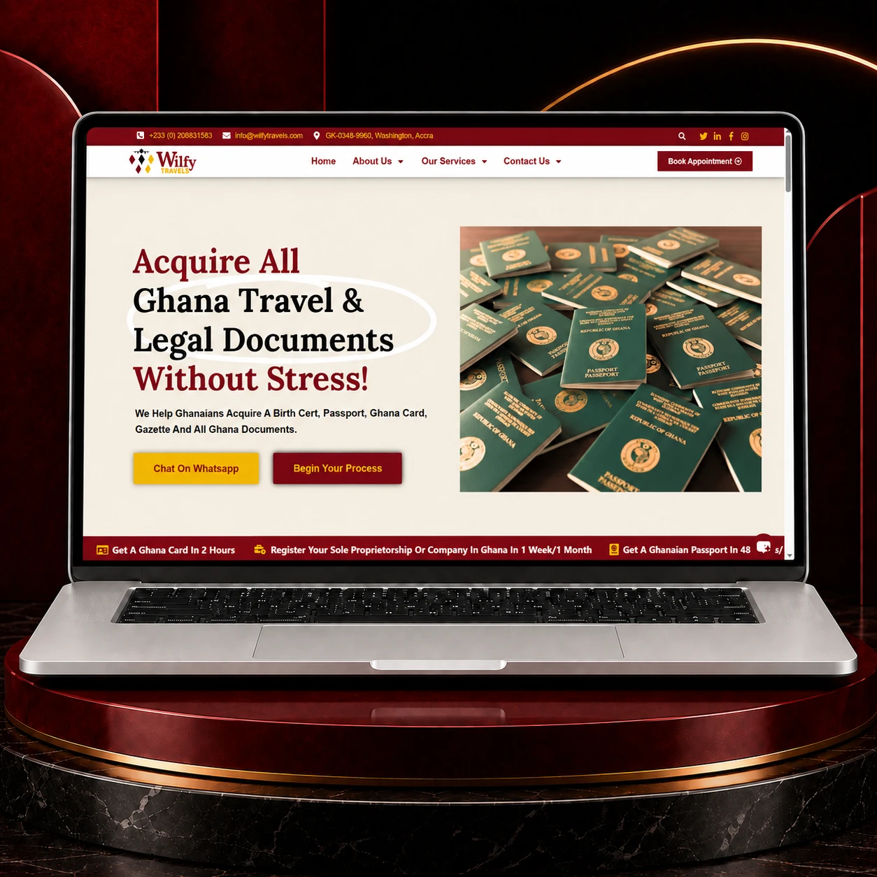 wilfy travels homepage desktop view