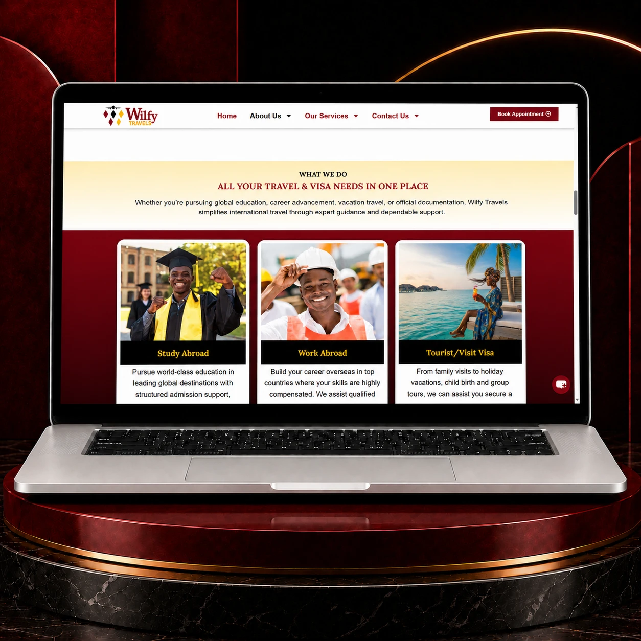 wilfy travels homepage desktop view