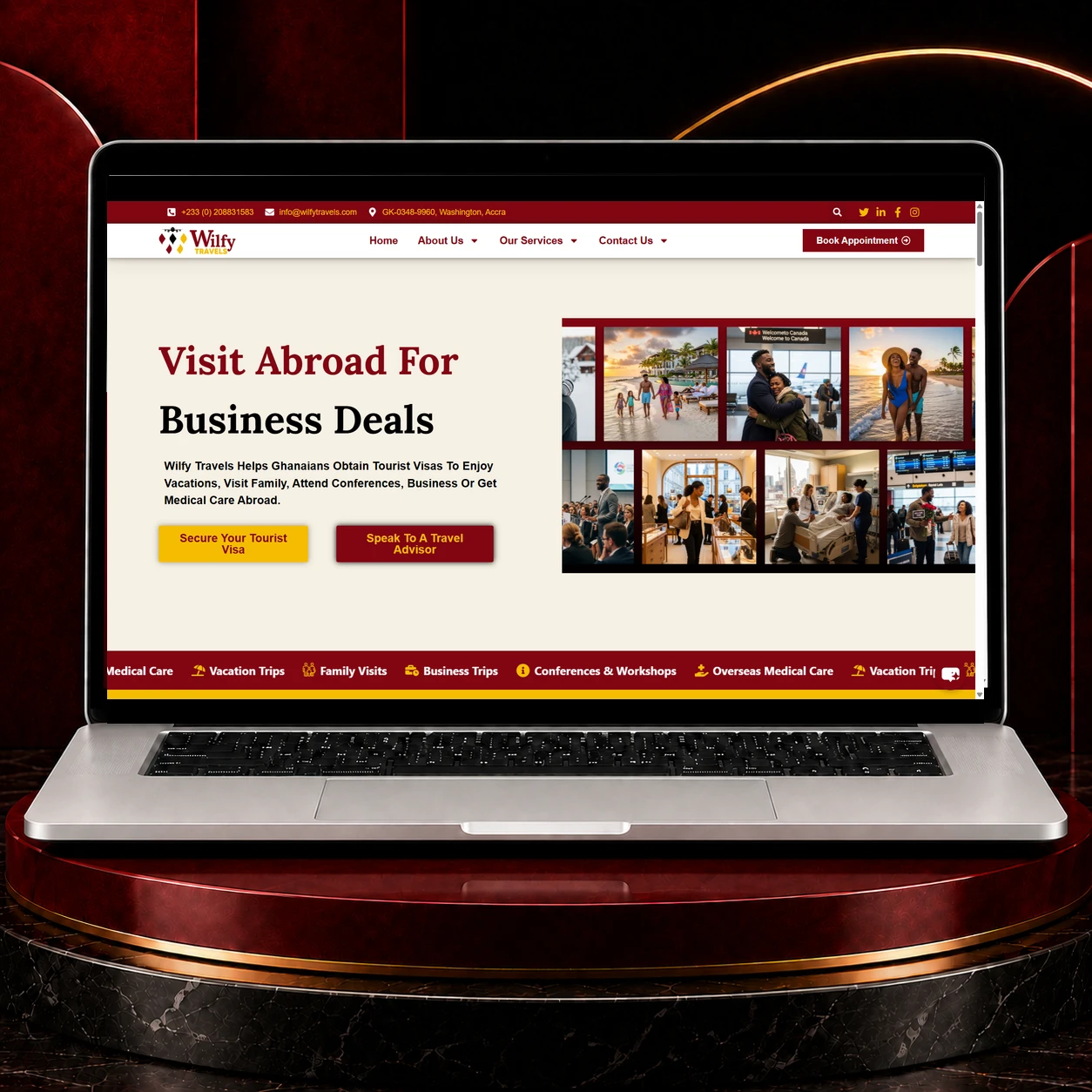 wilfy travels homepage desktop view