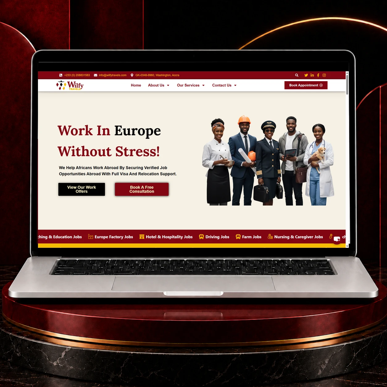 wilfy travels homepage desktop view