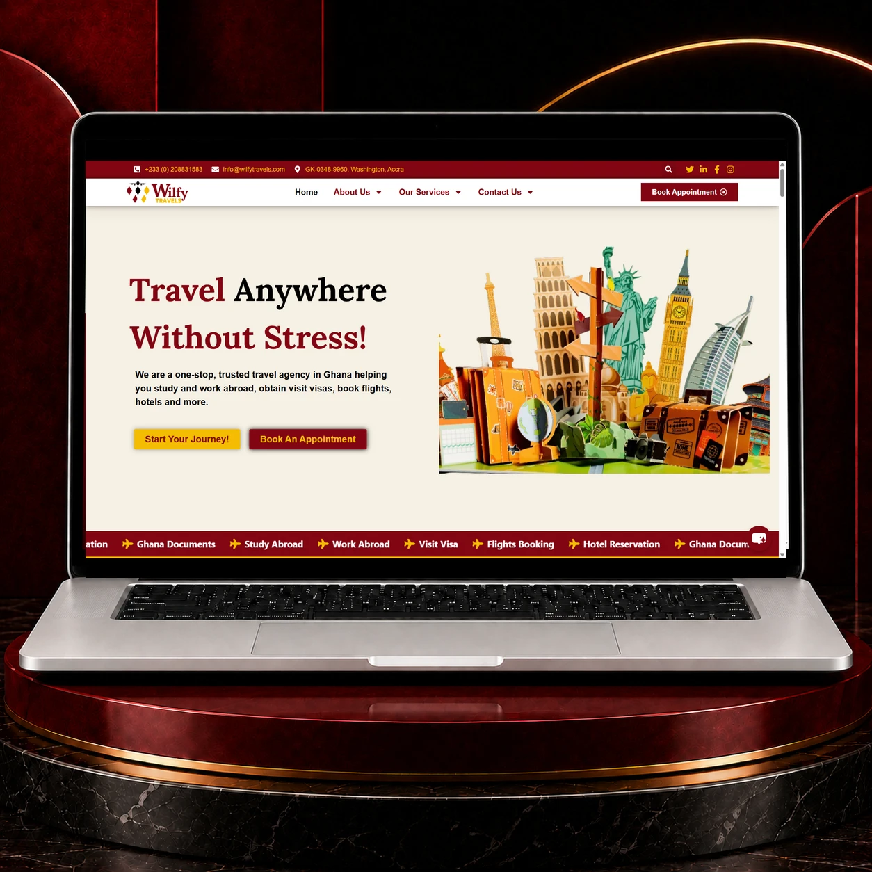 wilfy travels homepage desktop view