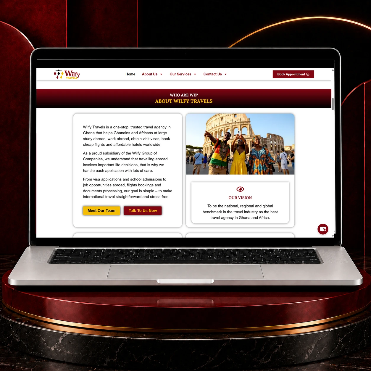 wilfy travels homepage desktop view