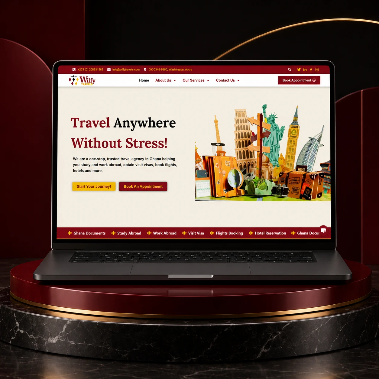wilfy travels website homepage mockup
