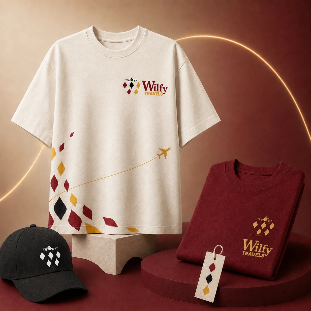 branded tshirts and cap for wilfy travels by wilfy designs