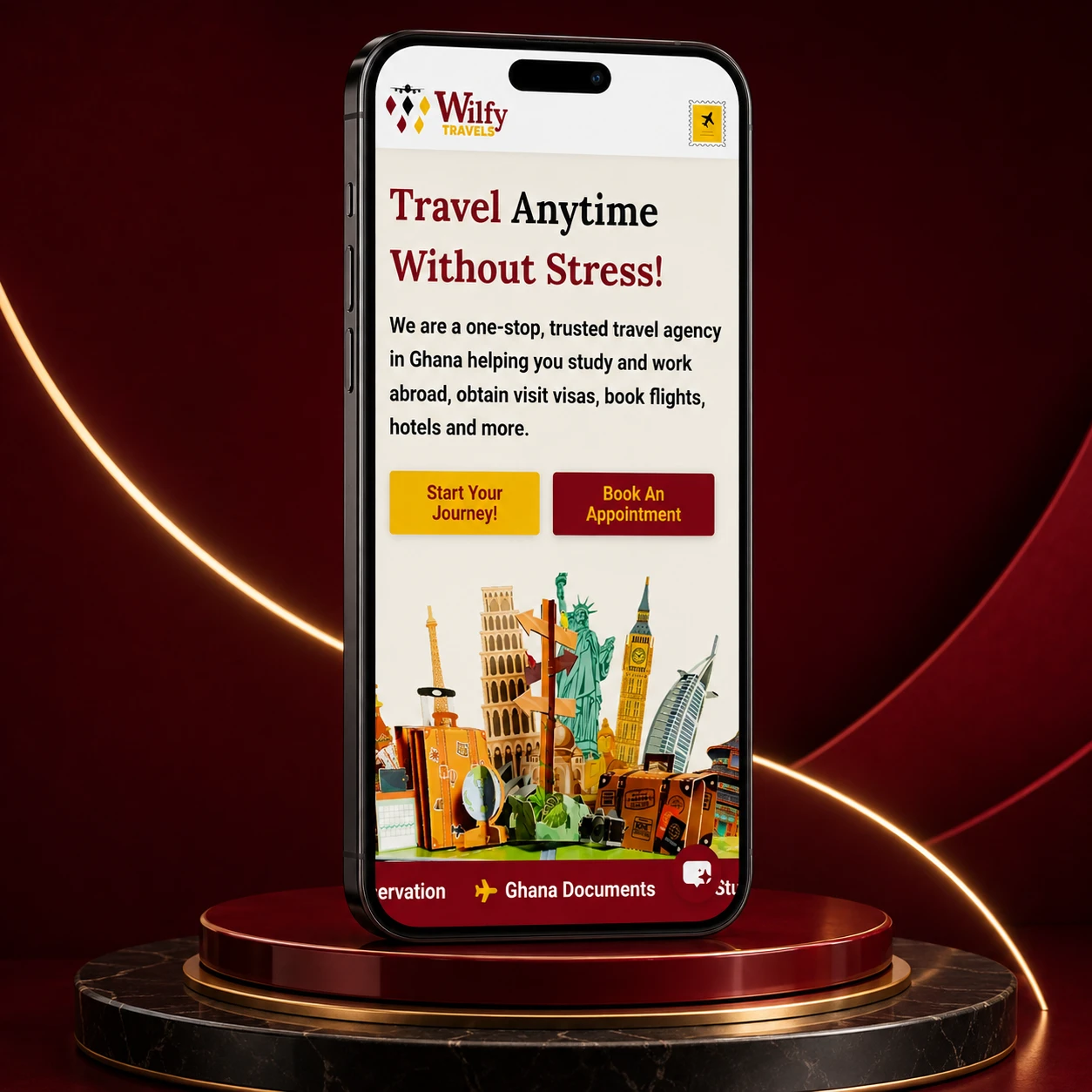 mobile view of wilfy travels homepage